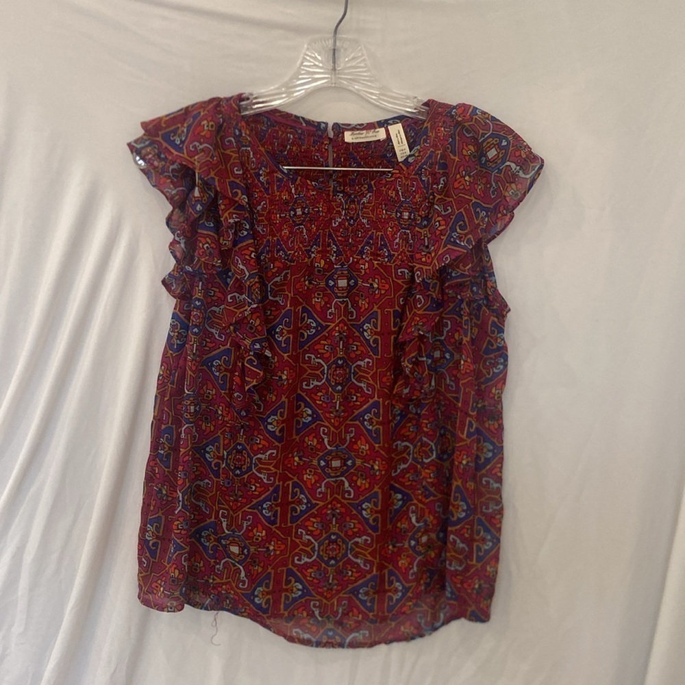 Meadow Rue by Anthropologie Flutter Sleeve Sheer Top SZ: 0 - Picture 2 of 6